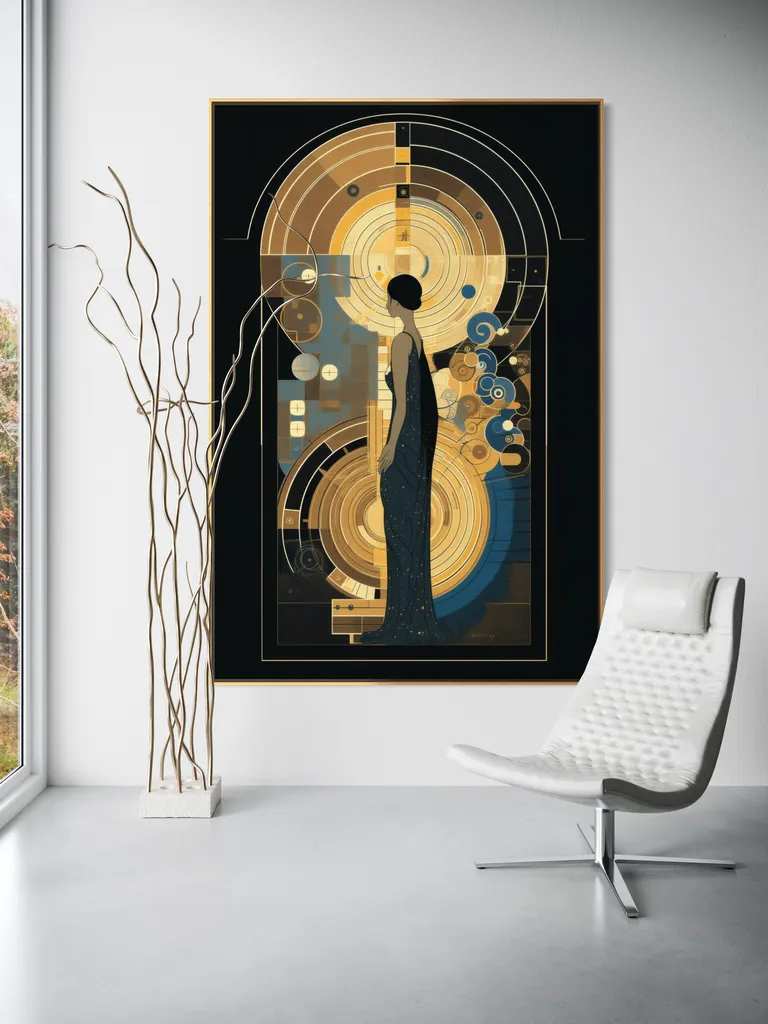 The Gilded Silhouette as a framed print on a white wall – Art Deco wall art, Klimt style gold print by RAGANA Design