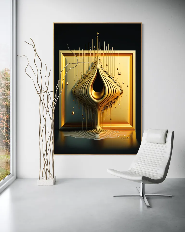 The Imperial Crucible as a framed print on a white wall – gold wall art, golden spiral art print by RAGANA Design