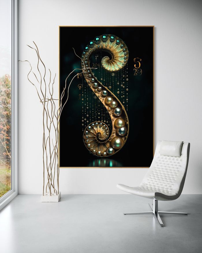 The Infinite Anchor als gerahmter Kunstdruck an einer weißen Wand – Perlmutt Wandbild, Nautilus Bild von RAGANA Design