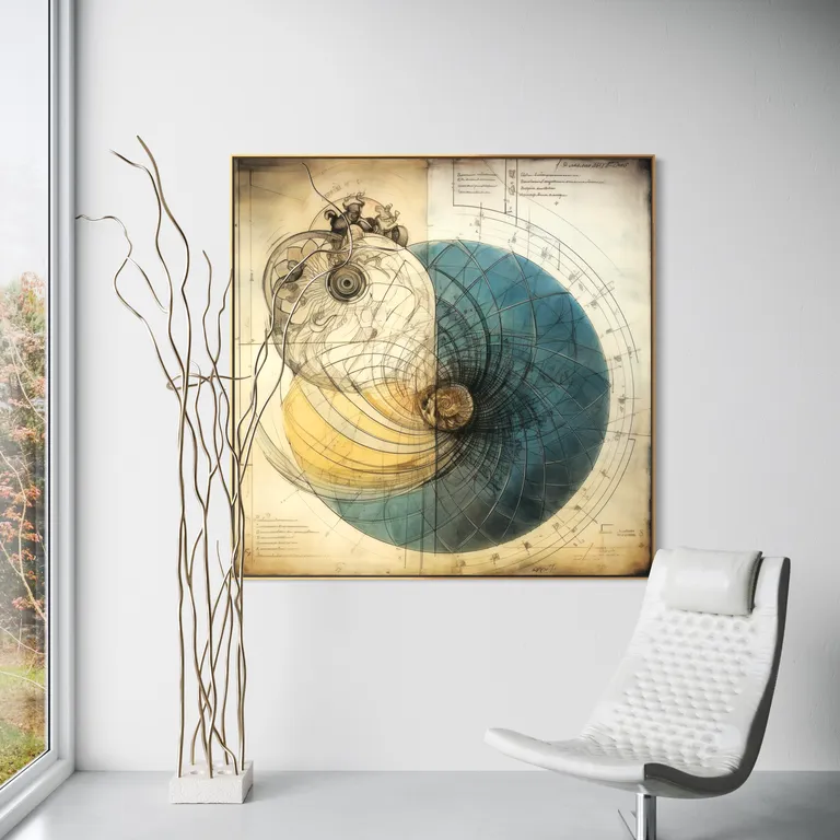 The Meridian Shell as a framed print on a white wall – golden ratio poster, Da Vinci style nautilus print by RAGANA Design