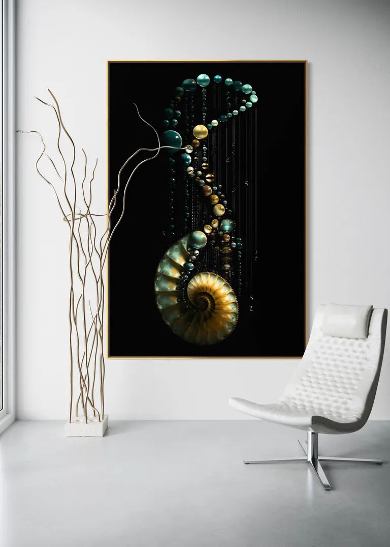 Pearl as a framed print on a white wall – pearl wall art, nautilus shell print by RAGANA Design