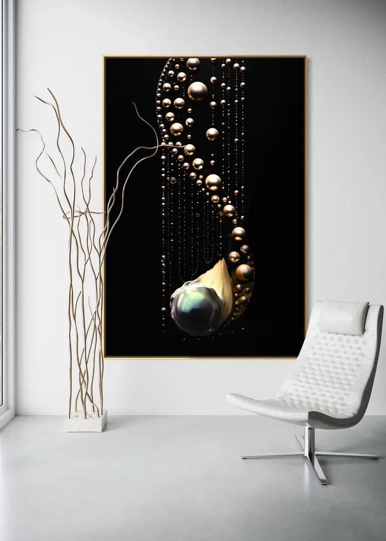 The Primordial Pearl as a framed print on a white wall – pearl wall art, nautilus shell print by RAGANA Design