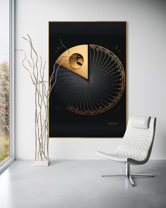 The Sovereign Sundial en tirage encadré sur un mur blanc – tableau doré, affiche spirale d'or par RAGANA Design
