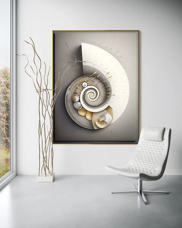 The Staff of Celestial Composition as a framed print on a white wall – music notes wall art, Fibonacci sheet music print by RAGANA Design
