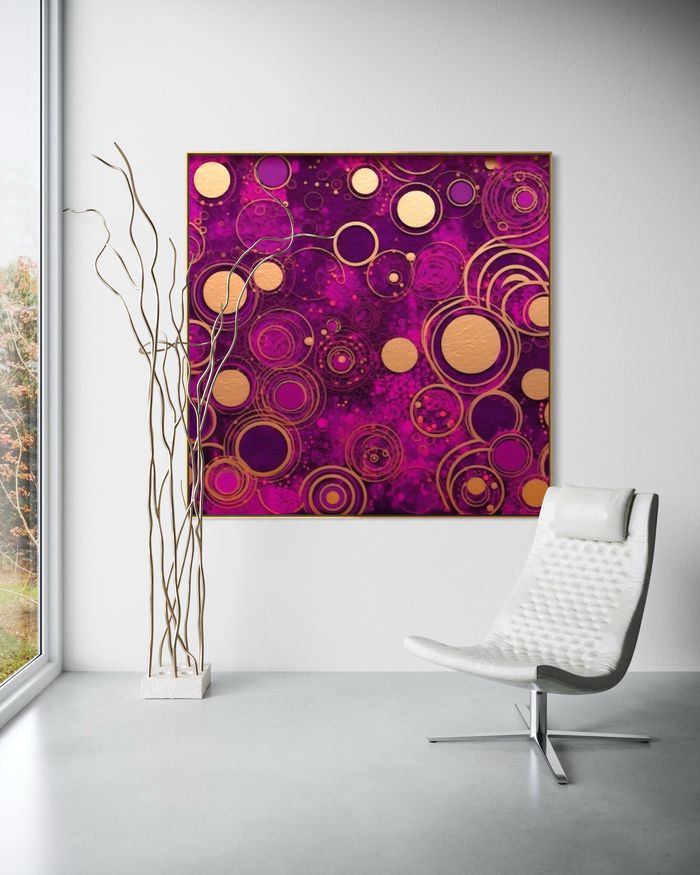 The Violet Constellation as a framed print on a white wall – Klimt style gold wall art, Art Nouveau print by RAGANA Design