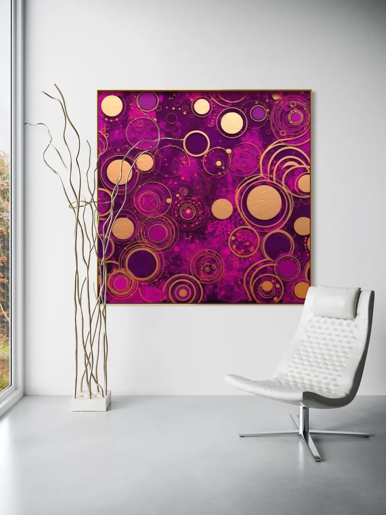 The Violet Constellation as a framed print on a white wall – Klimt style gold wall art, Art Nouveau print by RAGANA Design