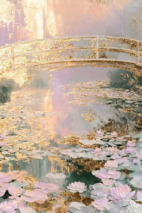 Blush Bridge at Giverny, collection Pastel Masters — art mural Fibonacci sur le nombre d’or par RAGANA Design