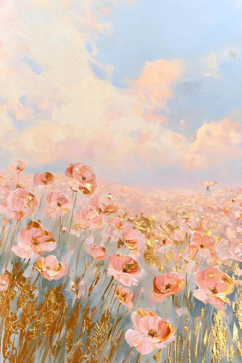 Blush Poppy Meadow, collection Pastel Masters — art mural Fibonacci sur le nombre d’or par RAGANA Design