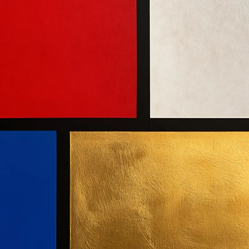 Composition in Red, Blue & Gold — detail