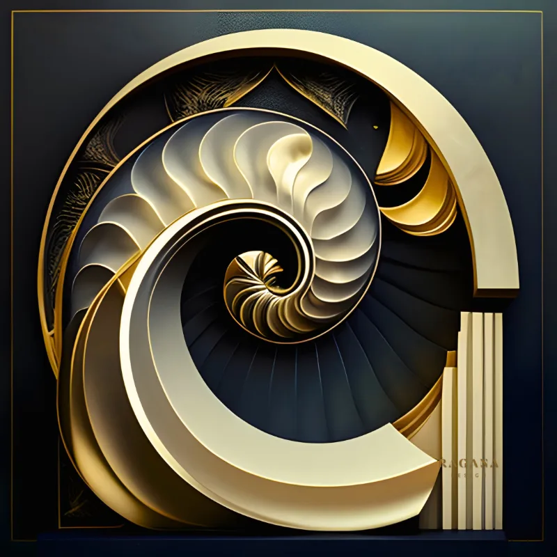 Depth and Gold Resonance, collezione Golden — arte da parete Fibonacci sulla sezione aurea di RAGANA Design