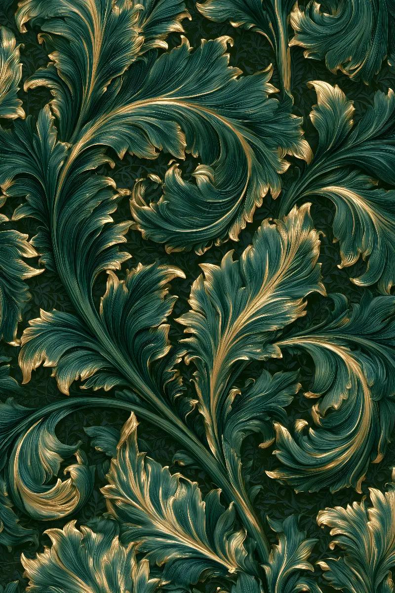 Emerald Acanthus, William Morris in Gold collection — Fibonacci golden ratio wall art by RAGANA Design