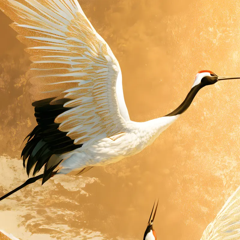Golden Cranes at Sunrise — detalhe