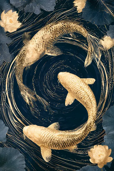 Golden Koi, coleção Japanese Art in Gold — arte de parede Fibonacci na proporção áurea por RAGANA Design