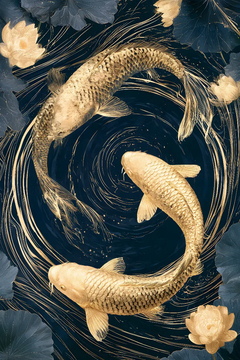 Golden Koi, coleção Japanese Art in Gold — arte de parede Fibonacci na proporção áurea por RAGANA Design