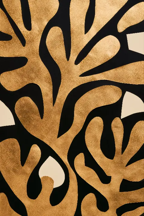 Golden Leaves on Black, Matisse in Gold collection — Fibonacci golden ratio wall art by RAGANA Design