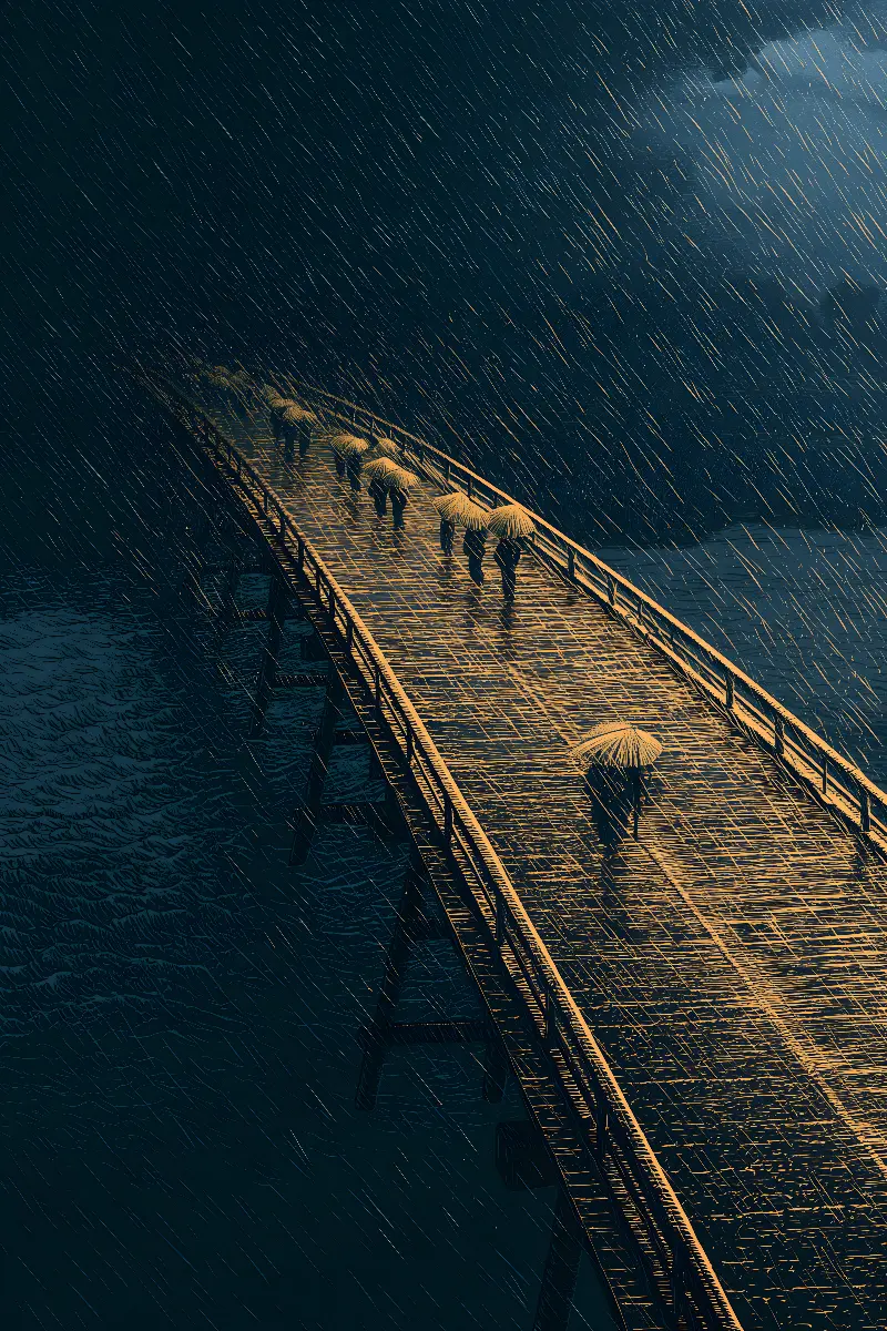 Golden Rain on the Bridge, coleção Japanese Art in Gold — arte de parede Fibonacci na proporção áurea por RAGANA Design
