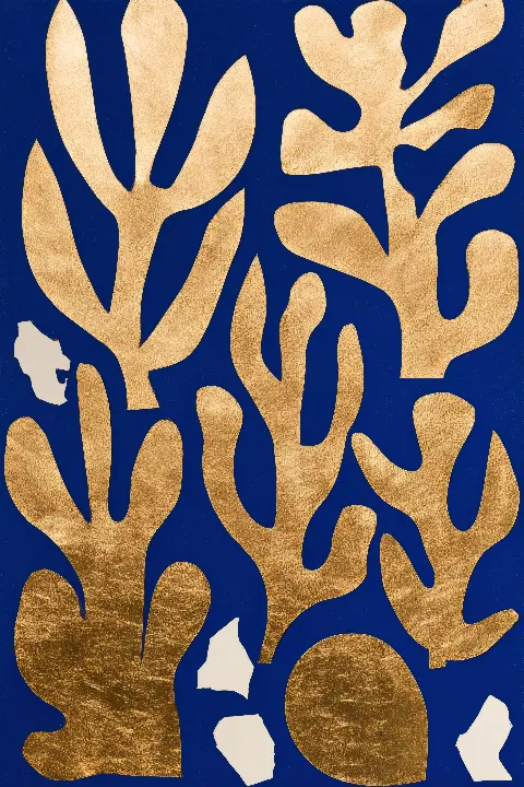 Golden Seaweed, Kollektion Matisse in Gold — Fibonacci-Goldener-Schnitt-Wandkunst von RAGANA Design