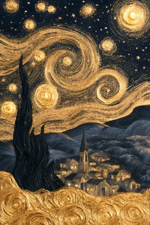Golden Starry Night, Golden Masters collection — Fibonacci golden ratio wall art by RAGANA Design