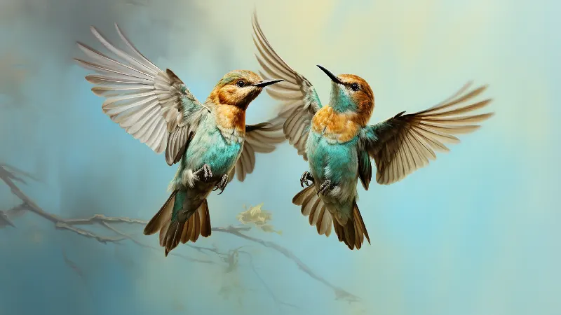 Hummingbirds in the Morning Mist, colección 4K TV Art in Gold — arte de pared en oro de RAGANA Design