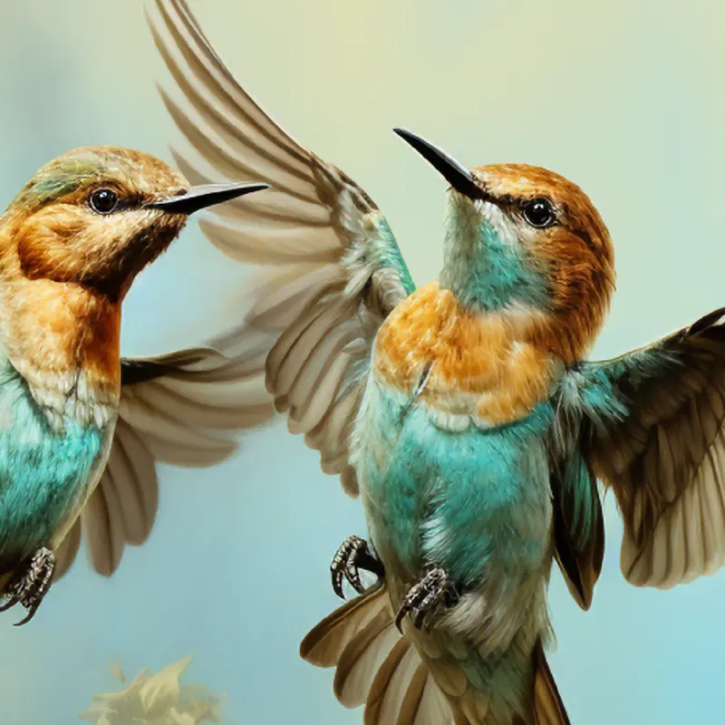 Hummingbirds in the Morning Mist — detalle