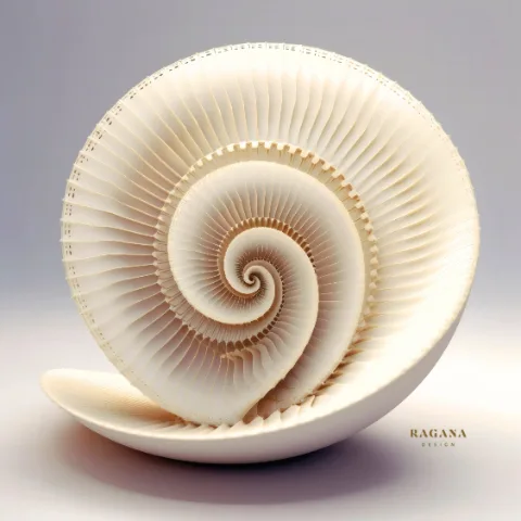 Ivory Nautilus Minimalist、White コレクション — RAGANA Design による黄金比のフィボナッチ・ウォールアート