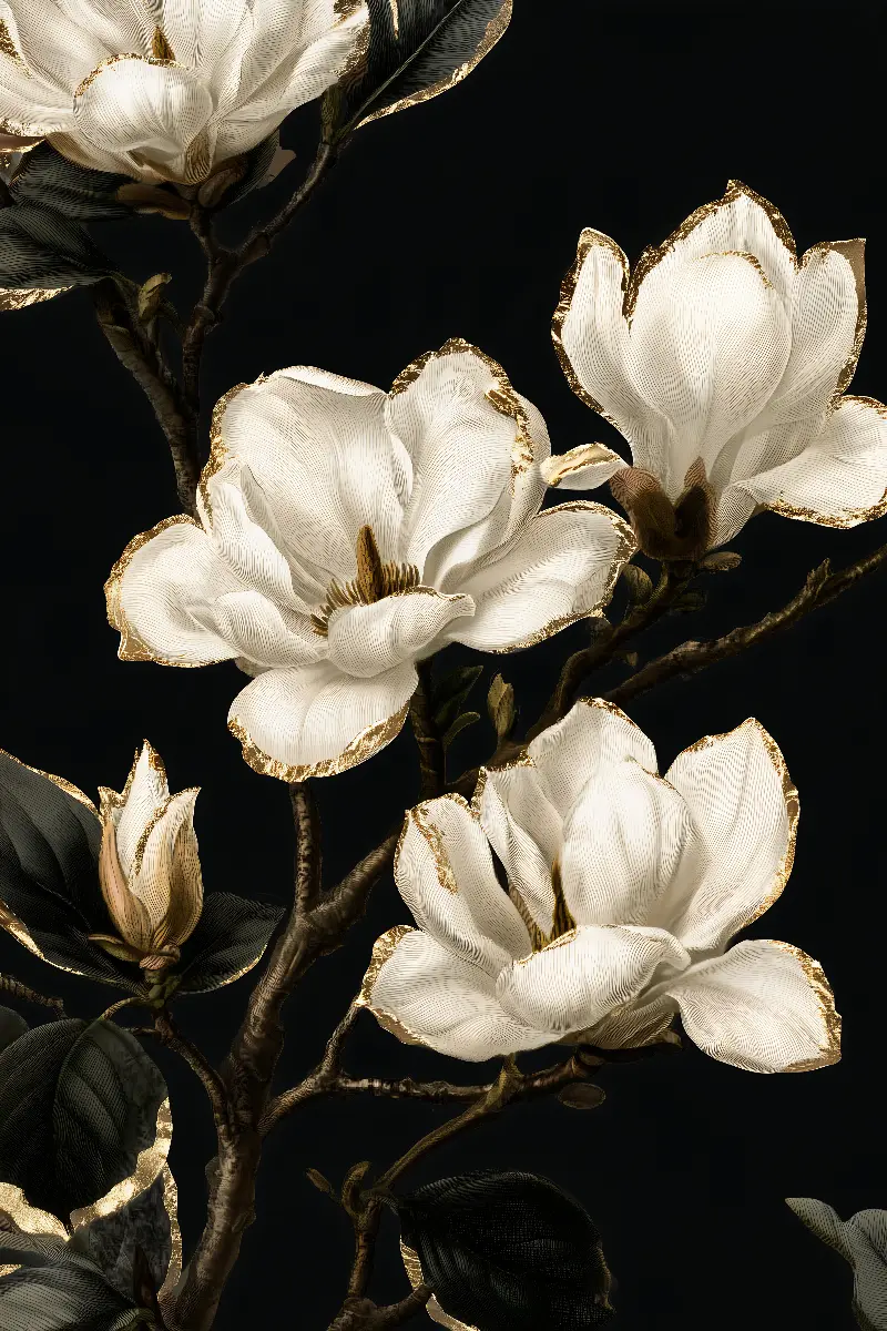Magnolia in Black and Gold, Kollektion Vintage Botanical Prints — Wandkunst in Gold von RAGANA Design