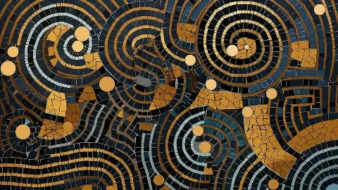 Midnight Mosaic Spirals, 4K TV Art in Gold collection — gold wall art by RAGANA Design