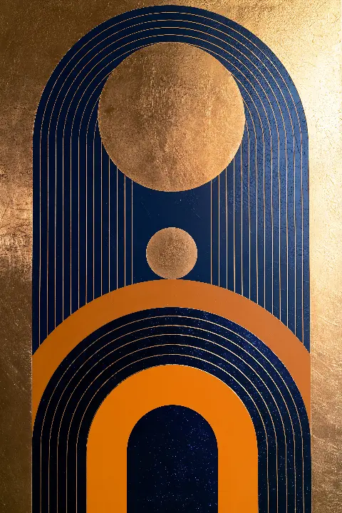 Arches in Navy & Gold, collection Abstract Masters in Gold — art mural Fibonacci sur le nombre d’or par RAGANA Design