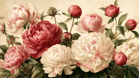 Peony Garden in Gold, Vintage Botanical Prints collection — gold wall art by RAGANA Design