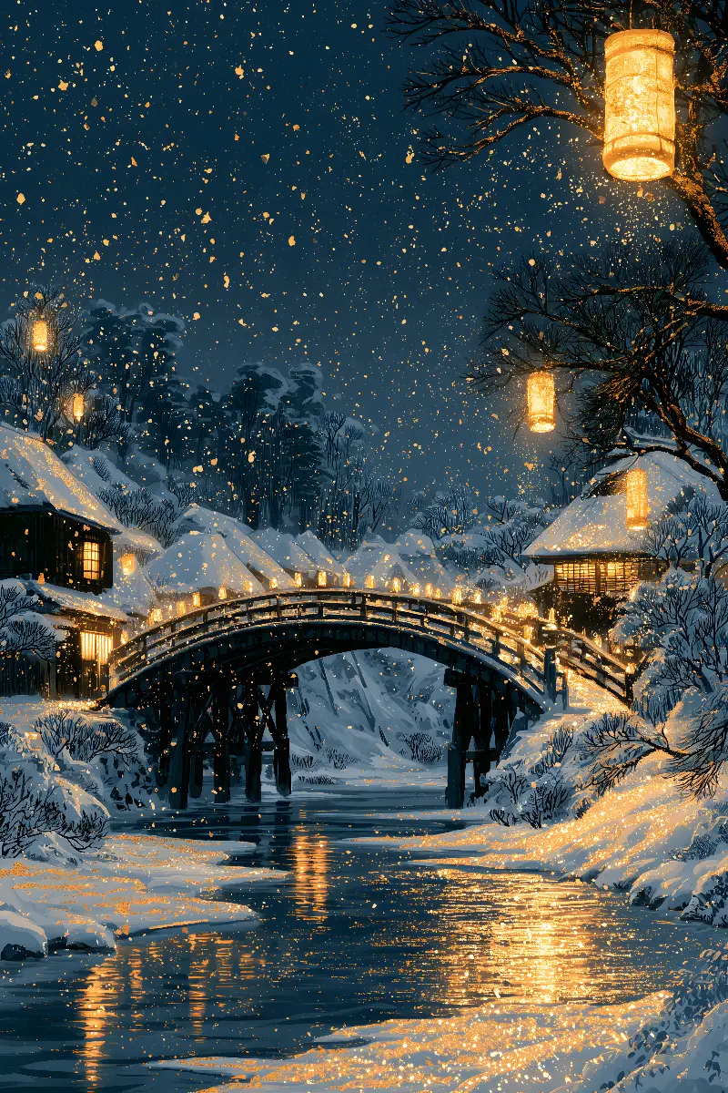 Snow Lanterns, Christmas in Gold collection — Fibonacci golden ratio wall art by RAGANA Design