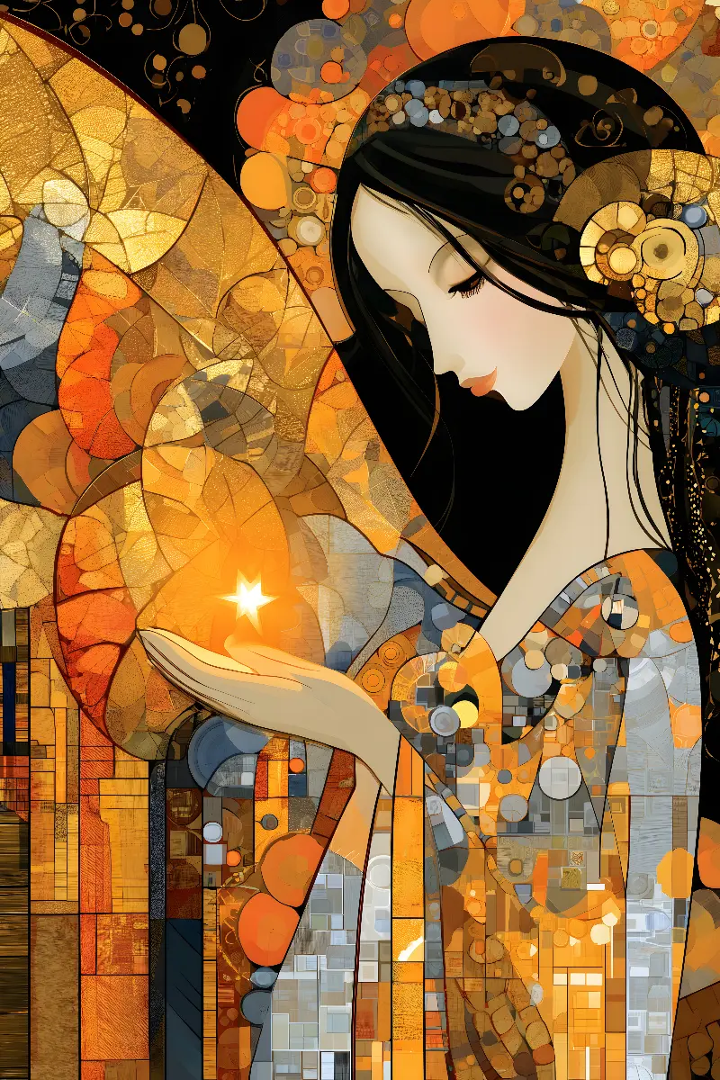The Angel of the Golden Star, Kollektion Klimt Reimagined — Fibonacci-Goldener-Schnitt-Wandkunst von RAGANA Design