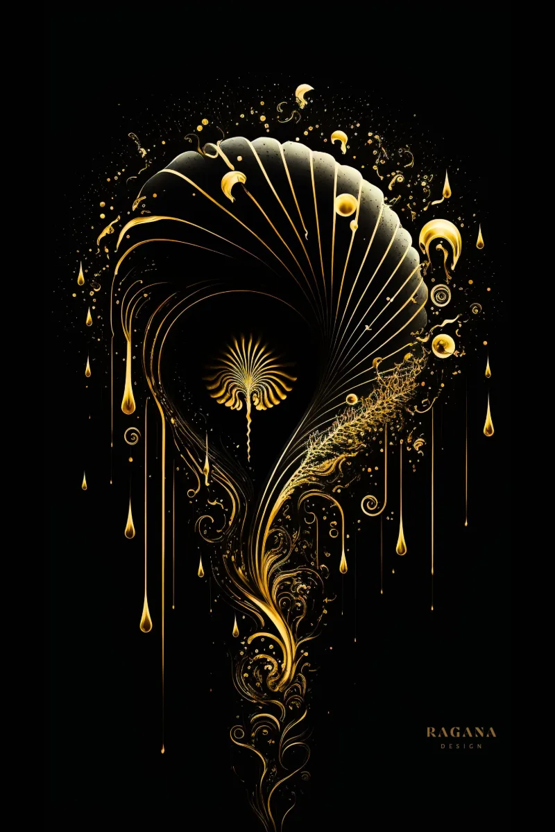 The Celestial Fountain、Golden コレクション — RAGANA Design による黄金比のフィボナッチ・ウォールアート