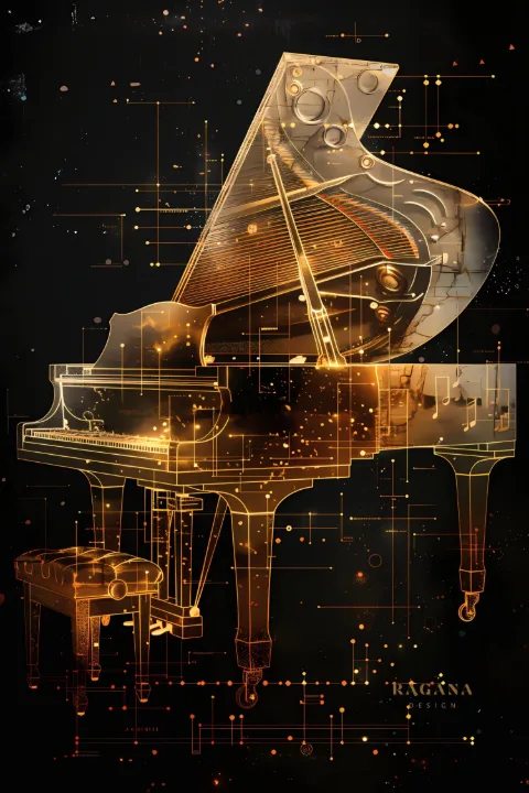 The Celestial Grand Piano — The Grand Architecture of Infinite Harmony, Instruments of Infinity Fibonacci golden ratio wall 