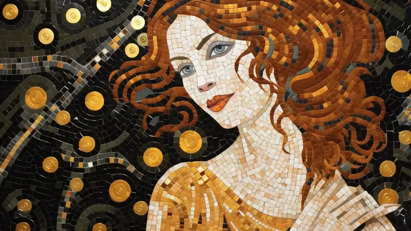 The Copper-Haired Muse, 4K TV Art in Gold collection — gold wall art by RAGANA Design