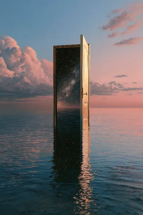 The Door to the Stars, Kollektion Surreal Illusions in Gold — Fibonacci-Goldener-Schnitt-Wandkunst von RAGANA Design