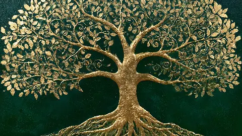 The Emerald Tree of Life Panorama, colección Tree of Life Wall Art — arte de pared en oro de RAGANA Design