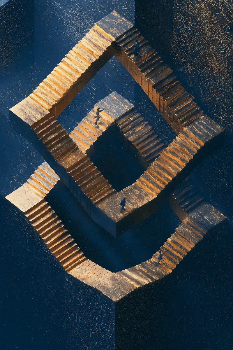 The Endless Staircase, coleção Surreal Illusions in Gold — arte de parede em ouro por RAGANA Design