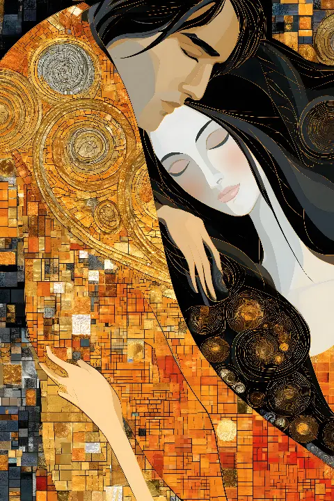 The Eternal Kiss, Kollektion Klimt Reimagined — Fibonacci-Goldener-Schnitt-Wandkunst von RAGANA Design