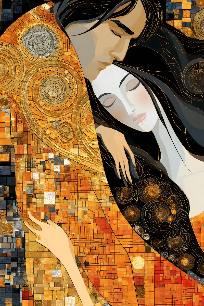The Eternal Kiss, coleção Klimt Reimagined — arte de parede Fibonacci na proporção áurea por RAGANA Design