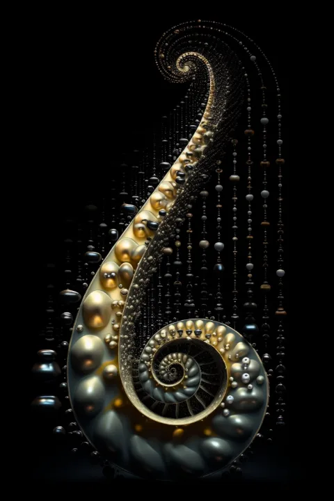 白い壁に額装したThe Gilded Ascent – RAGANA Designのパール ウォールアート・オウムガイ プリント
