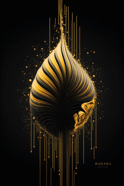 白い壁に額装したThe Gilded Monolith – RAGANA Designのゴールド ウォールアート・黄金螺旋 アートプリント