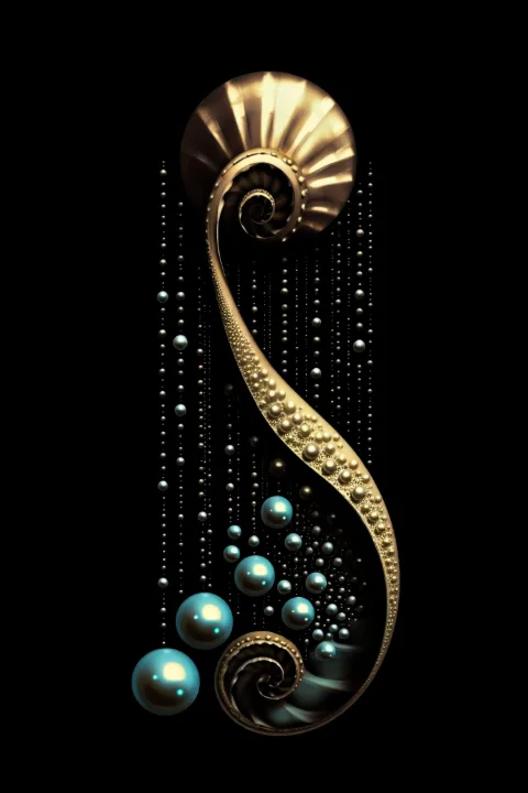 白い壁に額装したThe Gilded Pendulum – RAGANA Designのゴールド ウォールアート・黄金螺旋 アートプリント