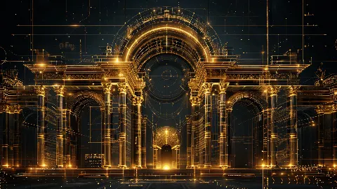 The Golden Arcade, colección 4K TV Art in Gold — arte de pared en oro de RAGANA Design