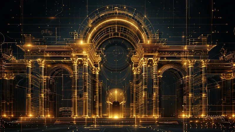 The Golden Arcade, 4K TV Art in Gold collection — gold wall art by RAGANA Design