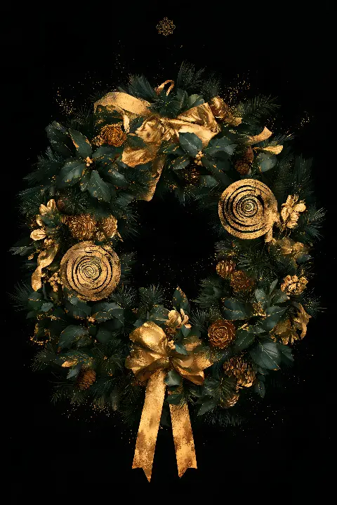 The Golden Christmas Wreath, Christmas in Gold collection — Fibonacci golden ratio wall art by RAGANA Design