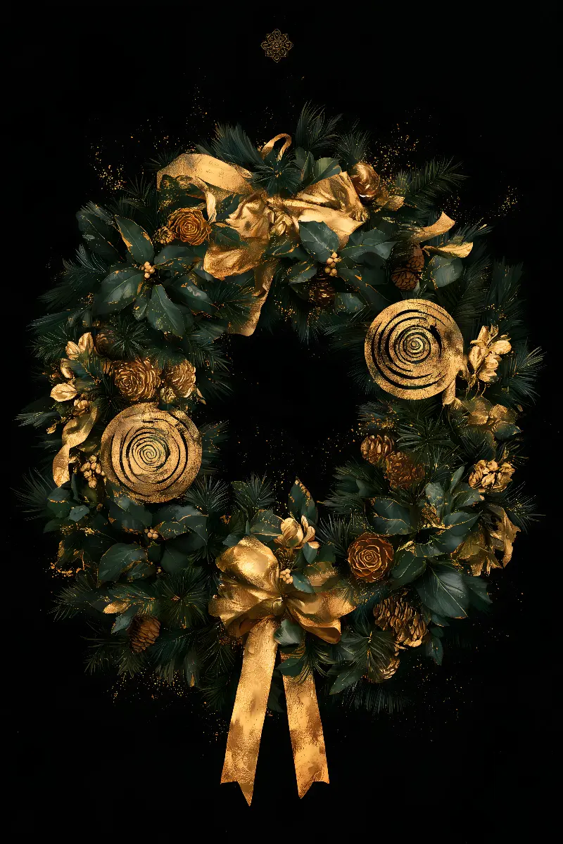 The Golden Christmas Wreath, Christmas in Gold collection — Fibonacci golden ratio wall art by RAGANA Design