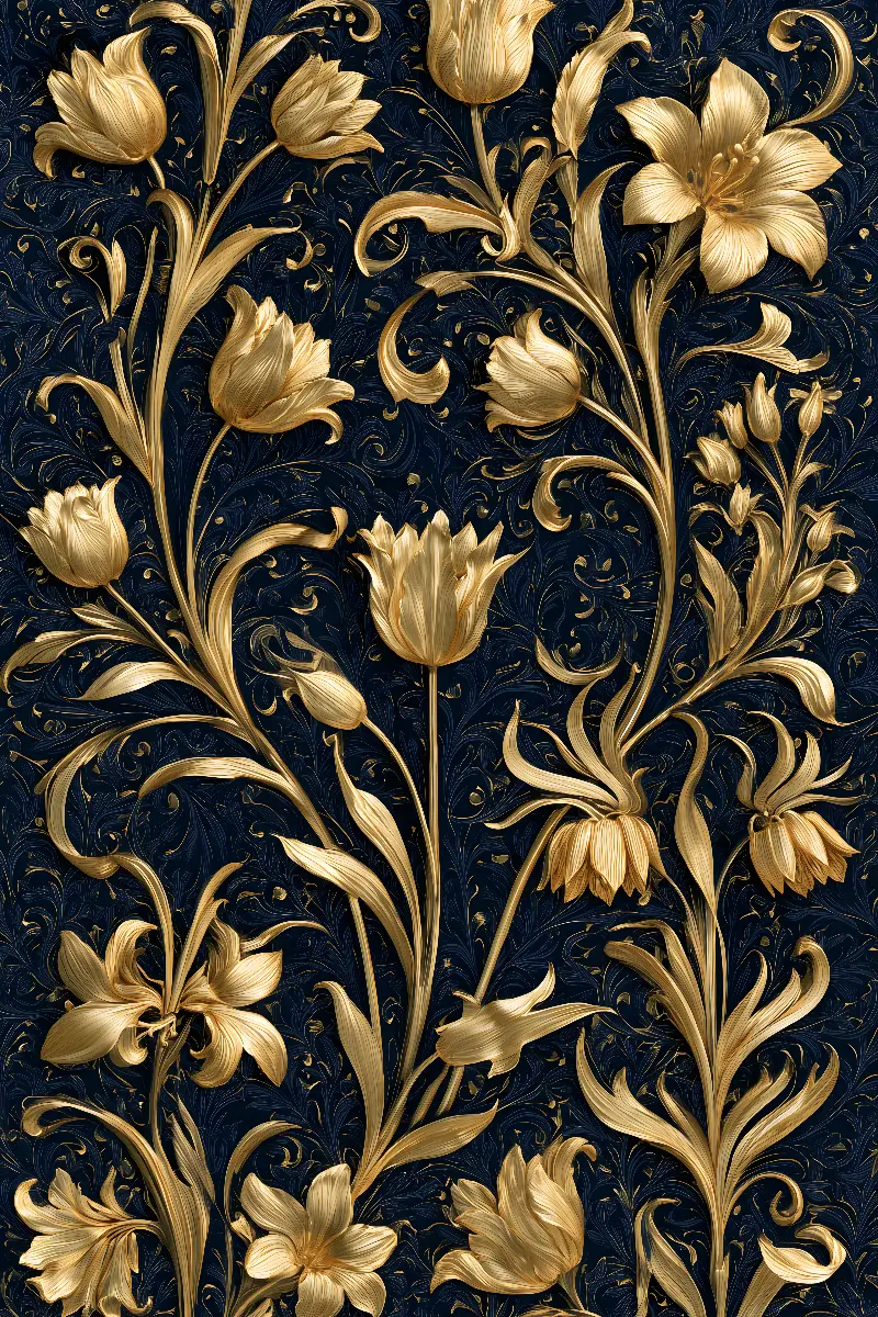 The Golden Lily, Kollektion William Morris in Gold — Fibonacci-Goldener-Schnitt-Wandkunst von RAGANA Design