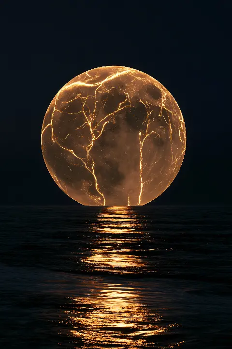 The Golden Mended Moon, Surreal Illusions in Gold collection — Fibonacci golden ratio wall art by RAGANA Design