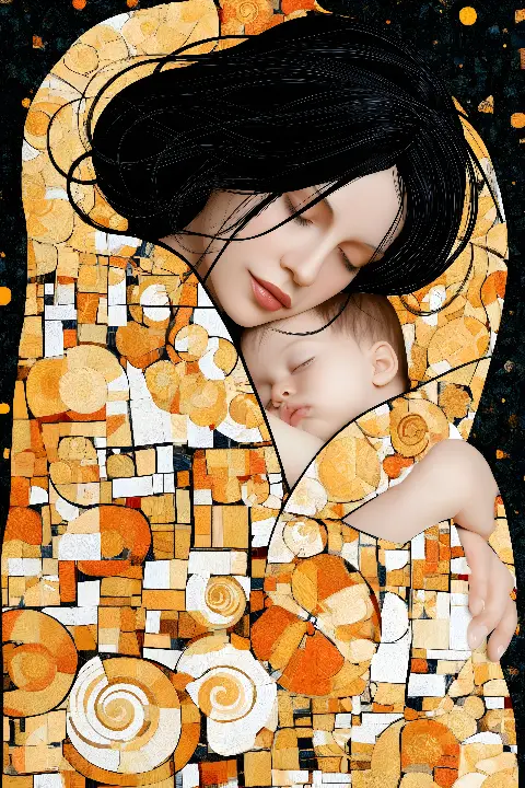 The Golden Mother and Child, Klimt Reimagined collection — Fibonacci golden ratio wall art by RAGANA Design