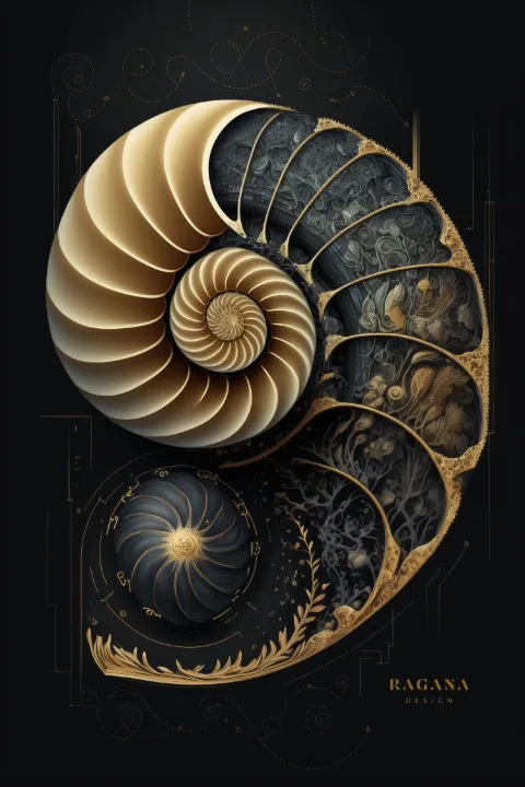 The Golden Nautilus II、The Vault コレクション — RAGANA Design による黄金比のフィボナッチ・ウォールアート